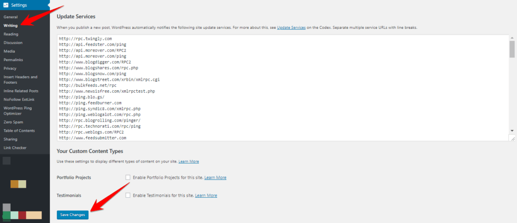 wordpress ping list